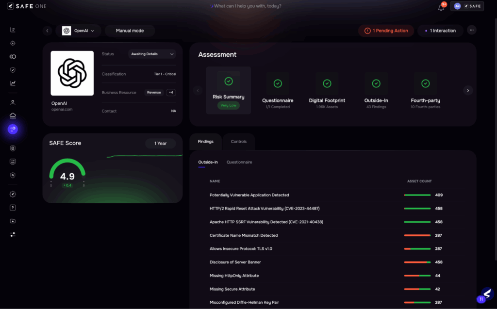 Vendor Risk Assessment SAFE One Platform 