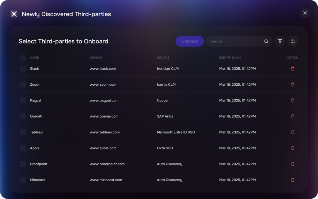 Onboarding third parties SAFE TPRM platform