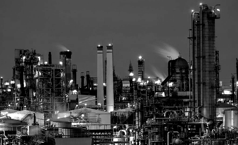 Steel Mill at Night BW