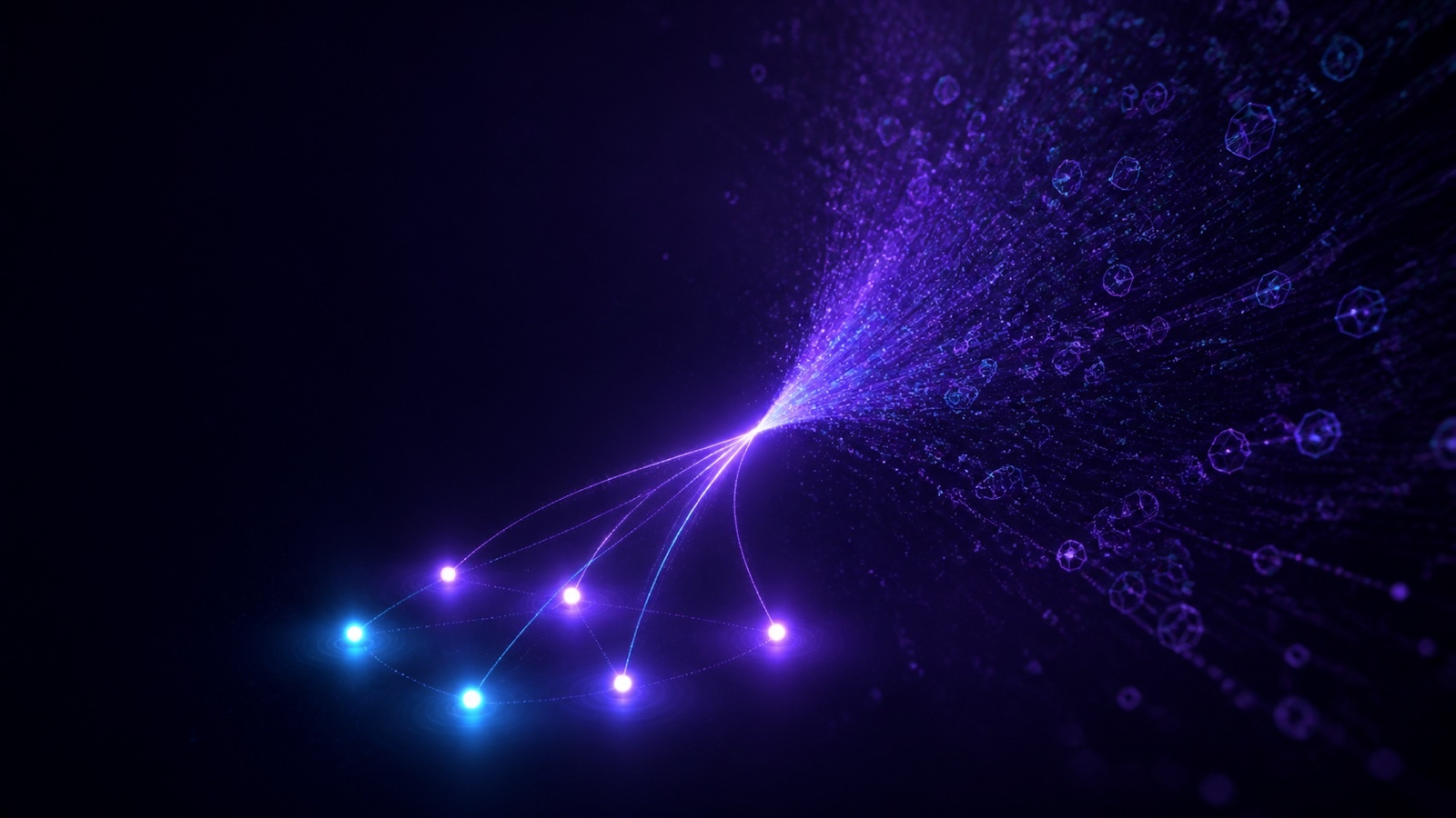 Light trails converging toward a bright horizon, representing exposure decisions moving at machine speed